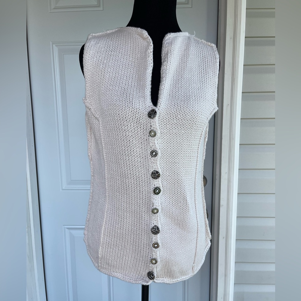 PURÉ HANDKNIT SIZE M/L 100 cotton Elegant White Button-Down Knit Top